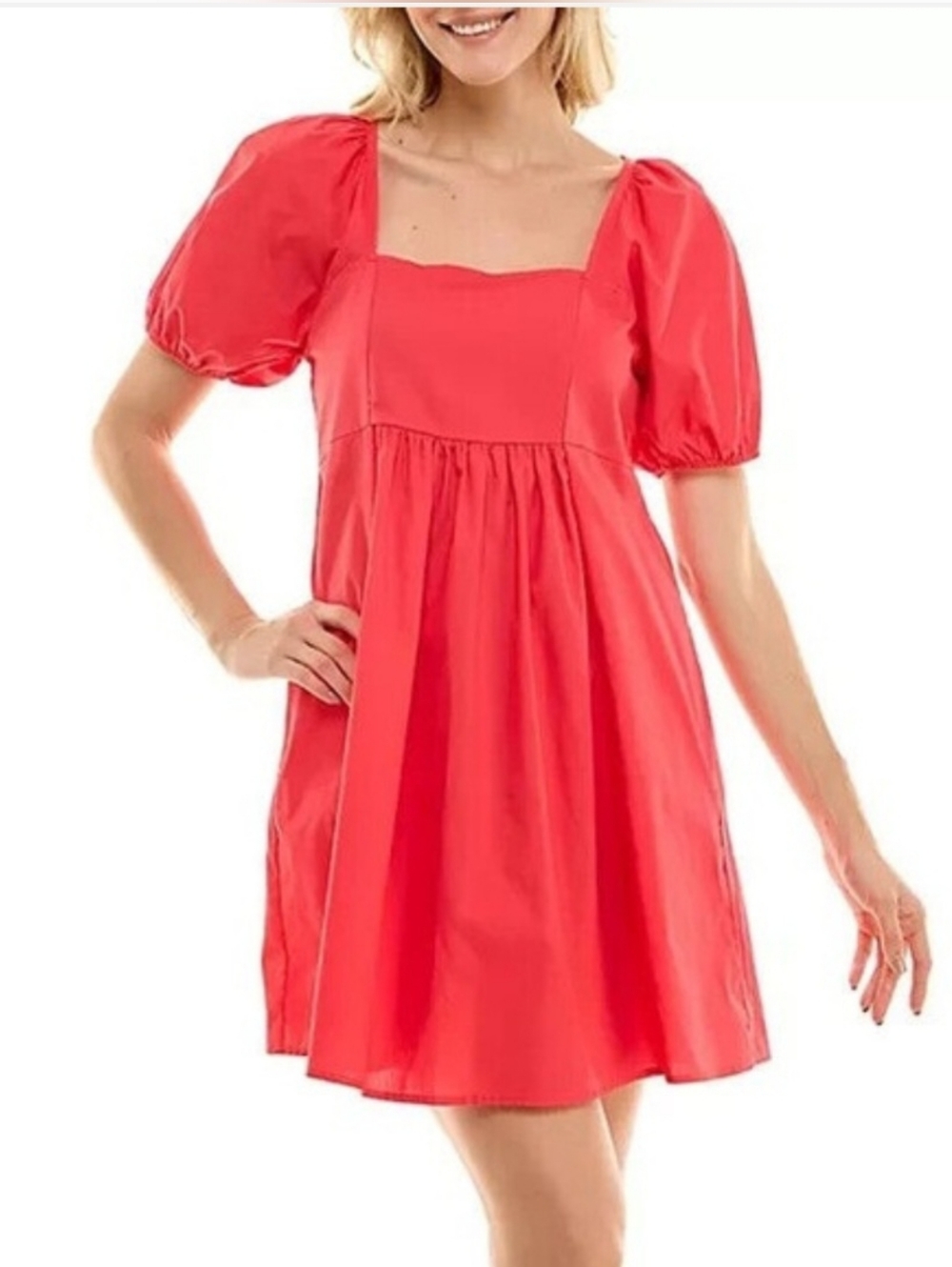 Draper James Red Puff Sleeve Smocked Square Neck Tie Back Dress NWOT Size XL
